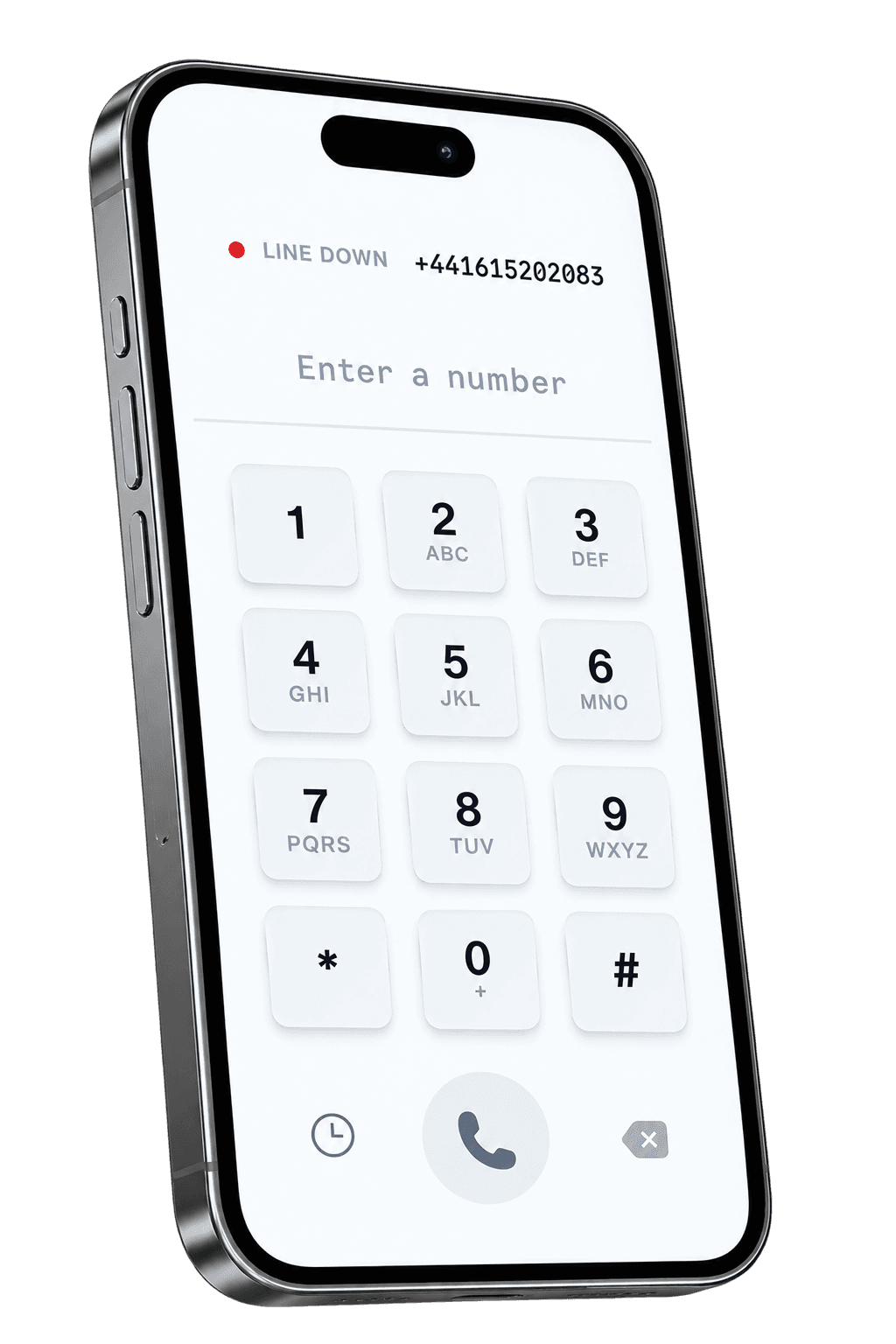 ReachCalls dial pad on a phone, showing the agent's UK caller ID number